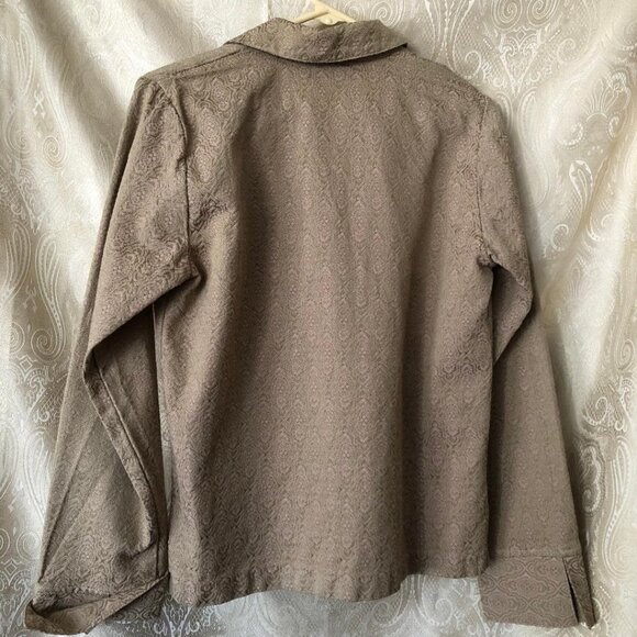 Habitat Clothes to Live in Women's Brocade Blouse/Jacket, Shacket, Olive/Pink - Picture 4 of 10